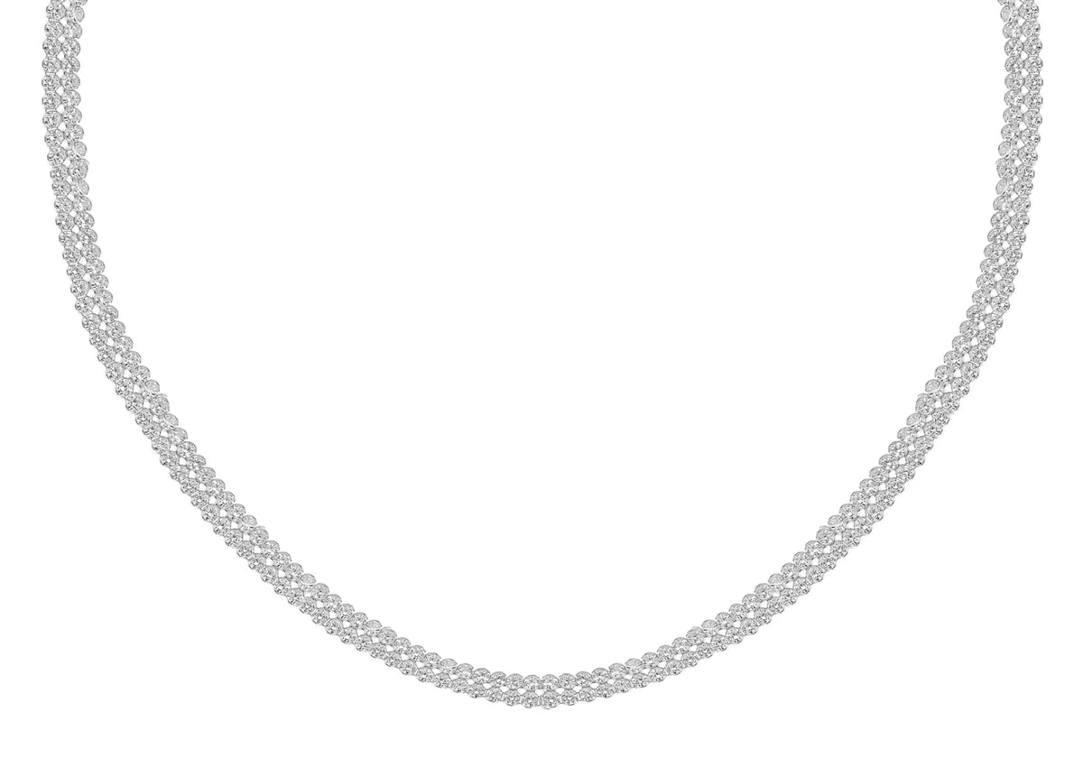 Silver Plated Double Row Cubic Zirconia Tennis Necklace 16.5'