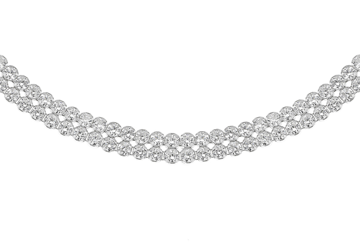 Silver Plated Double Row Cubic Zirconia Tennis Necklace 16.5'
