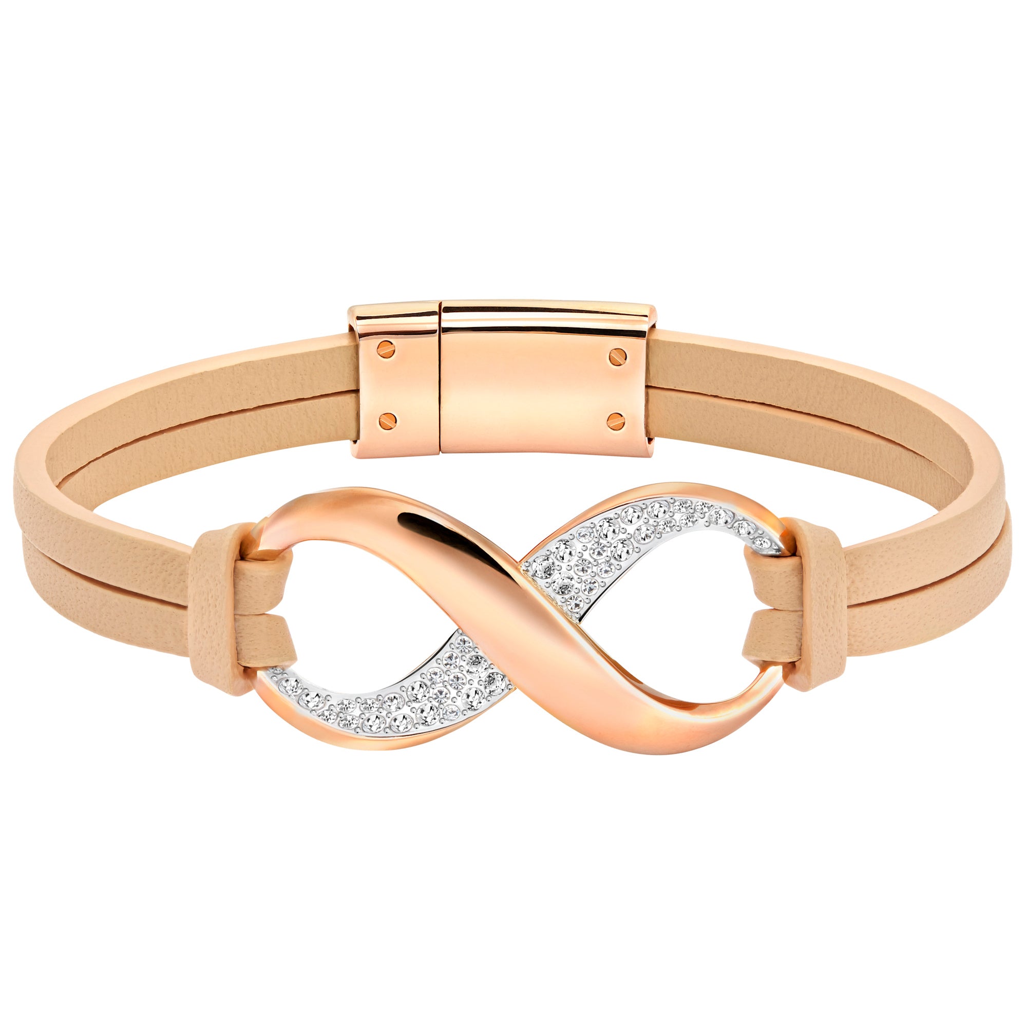 Exist Beige Bracelet, RGPl, Cry Pave, Beige Leather,Infinity Symbol - S