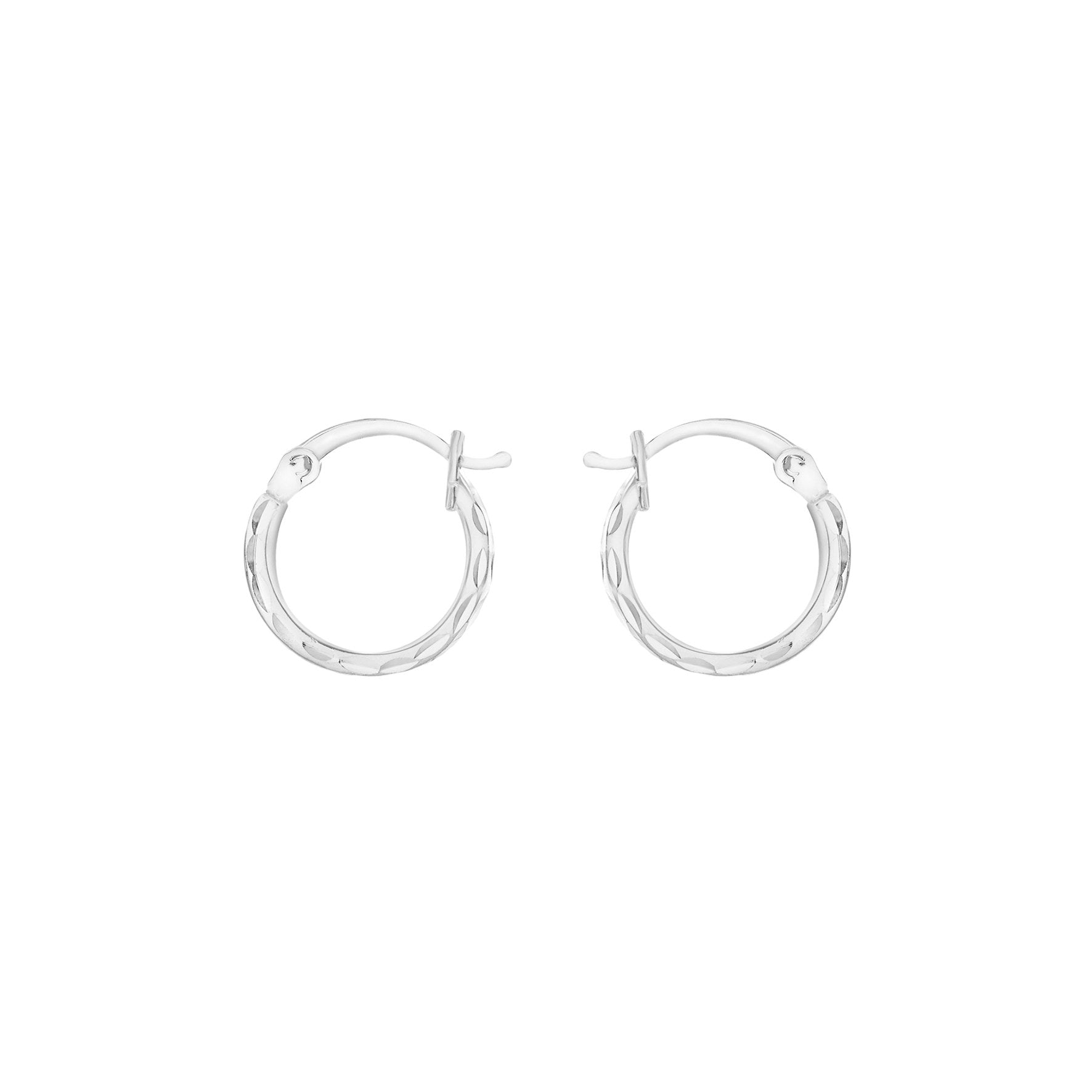 Elegant 9ct White Gold Diamond Cut Pine Hoop Earrings