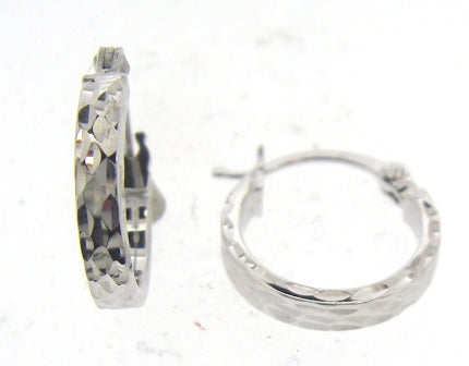 Elegant 9ct White Gold Diamond Cut Pine Hoop Earrings