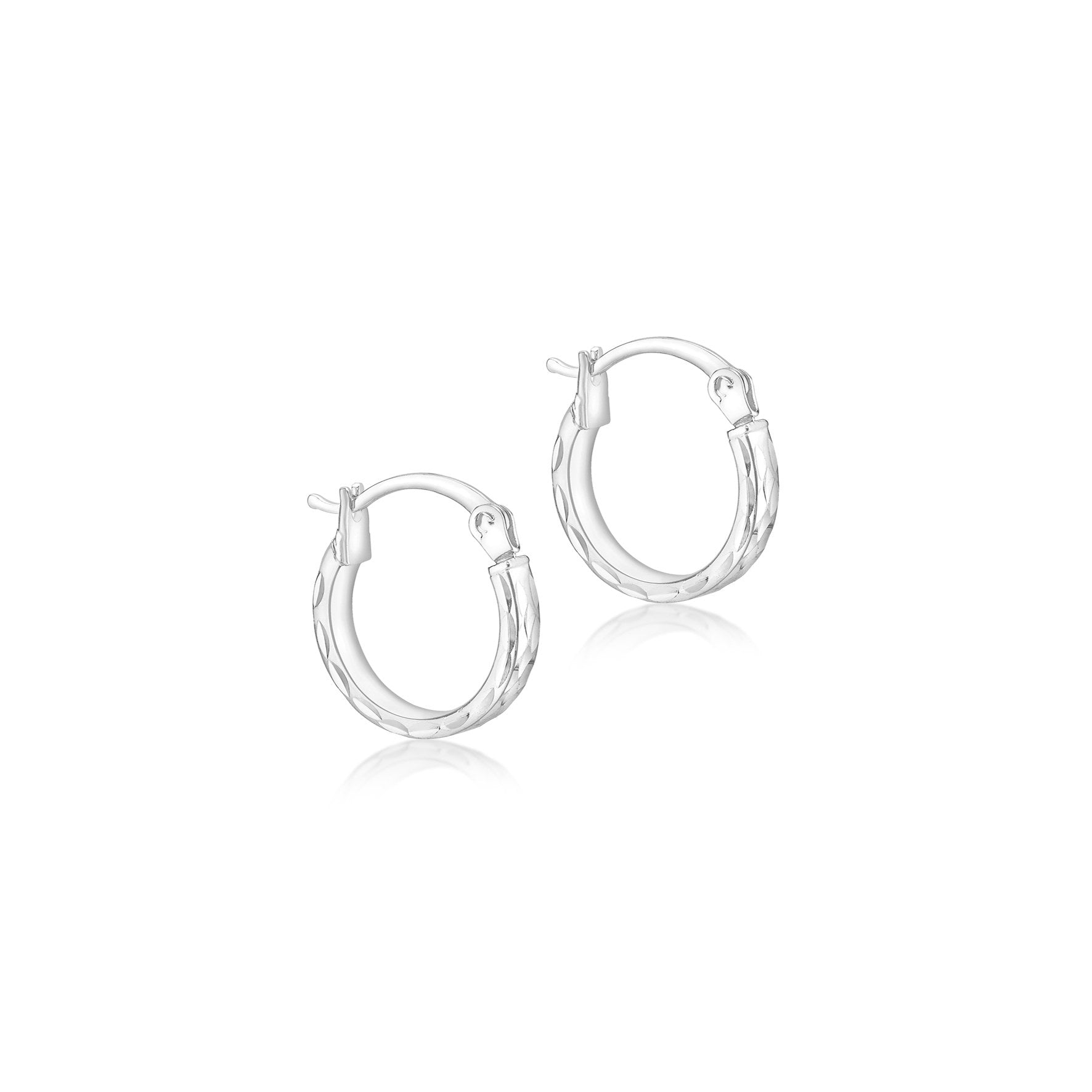 Elegant 9ct White Gold Diamond Cut Pine Hoop Earrings