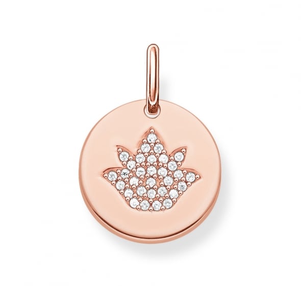 Thomas Sabo Sterling Silver Rose Gold Plate Lotus Flower Disc Pendant with Cubic Zirconia