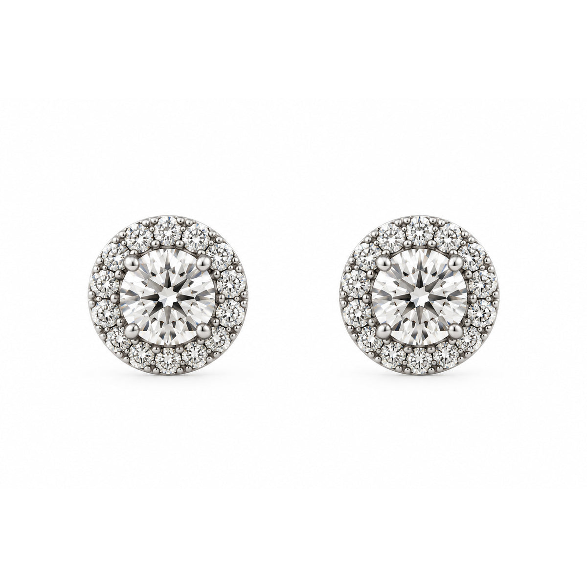 Forevermark - 18ct White Gold, Round Brilliant Halo Earrings