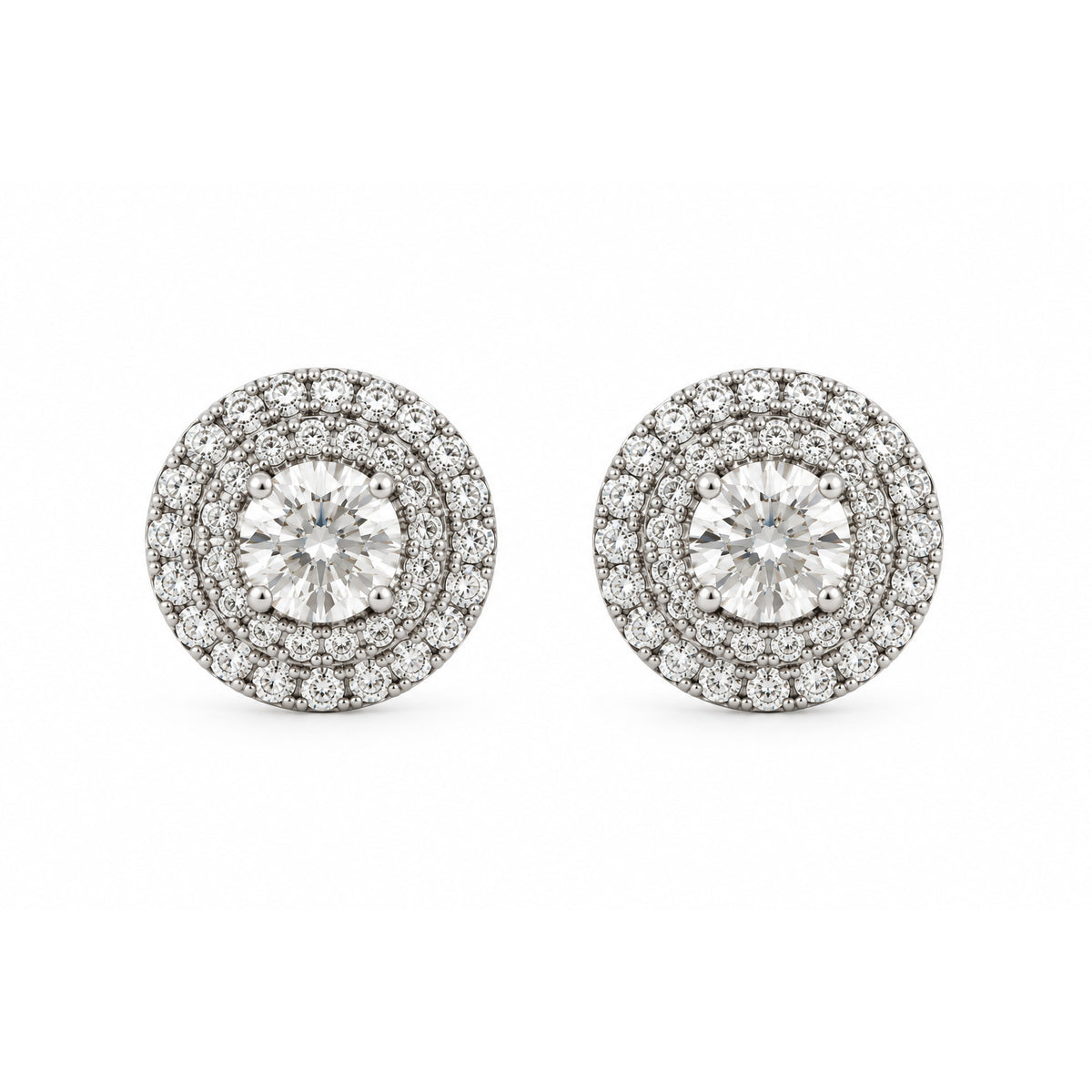 Forevermark - 18ct White Gold, Round Brilliant Double Halo Earrings - Diamond