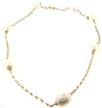 9ct Yellow Gold Pearl and Chain Necklace