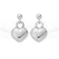 Sterling Silver Puffed Heart Drop Earrings