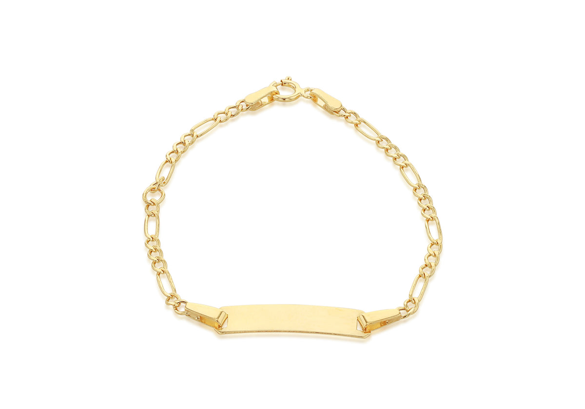 9ct Yellow Gold Baby 60 Hollow Figaro ID Bracelet 13cm