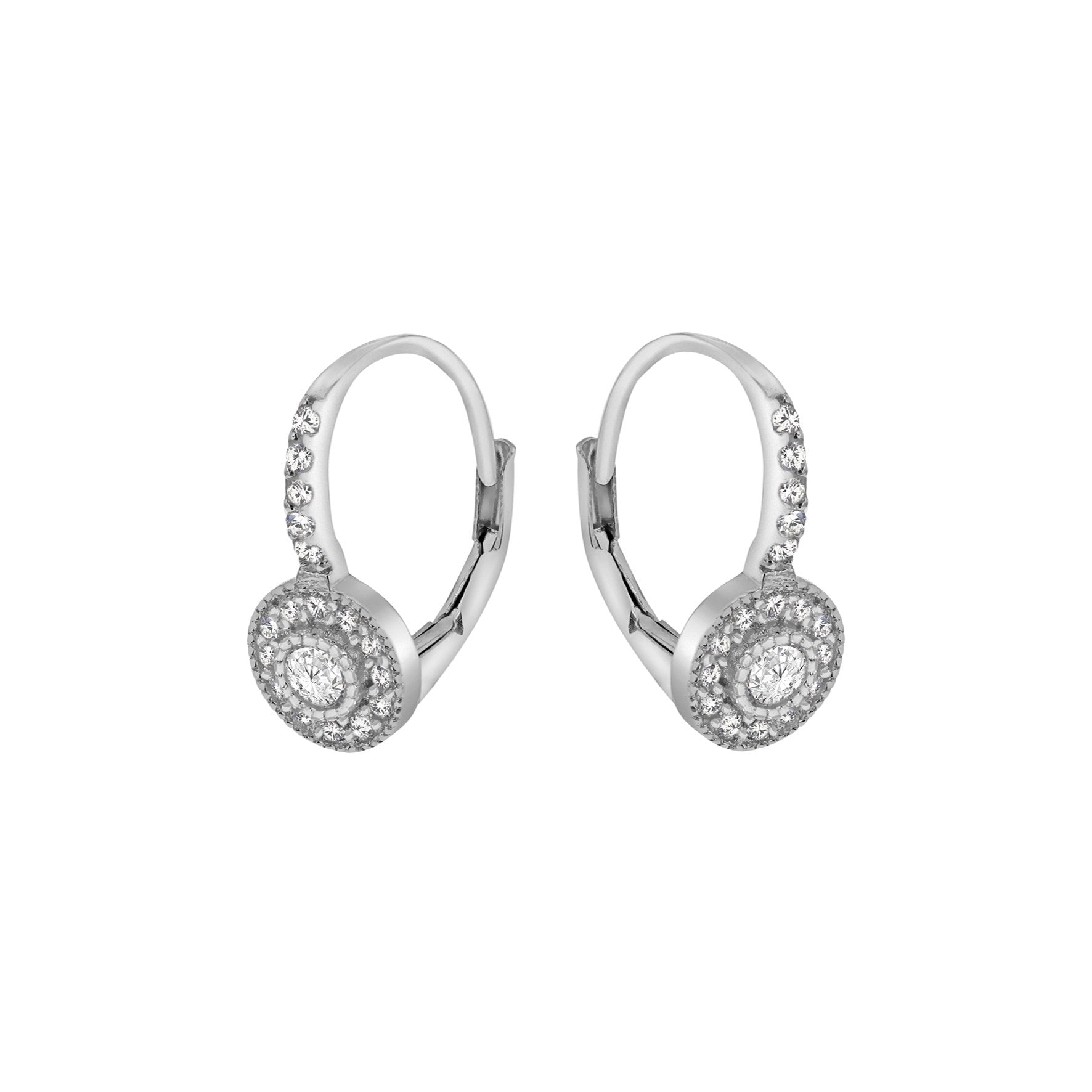 Sterling Silver Cubic Zirconia Halo Drop Earrings