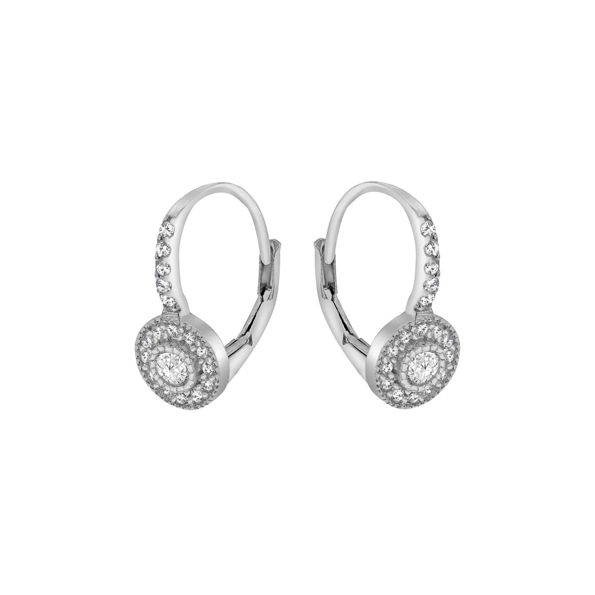 Sterling Silver Cubic Zirconia Halo Drop Earrings