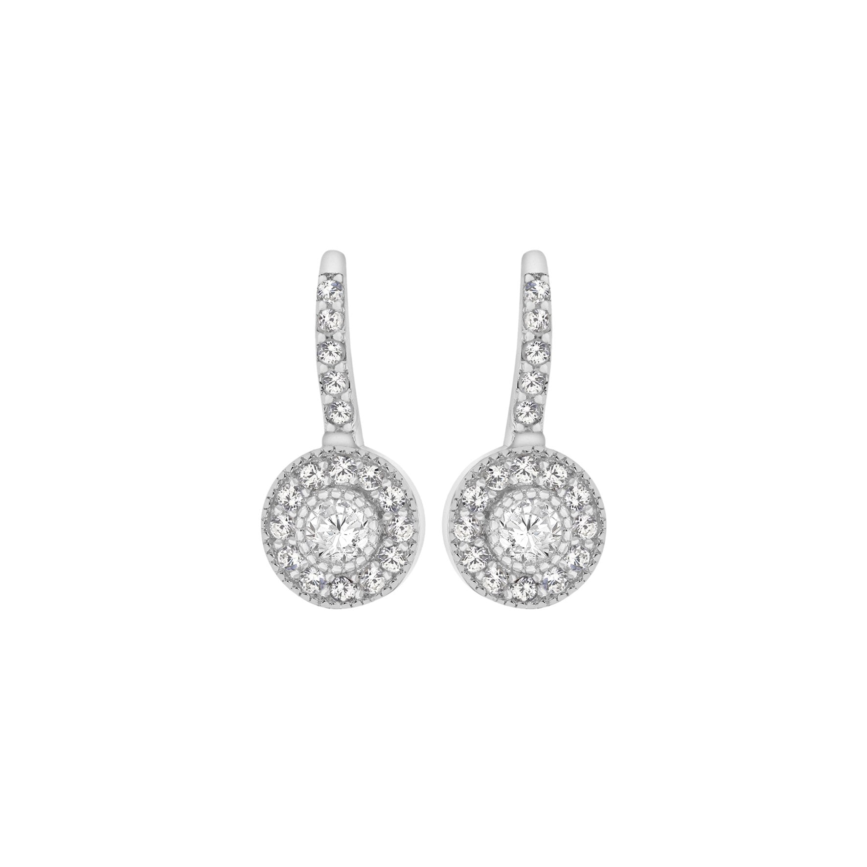 Sterling Silver Cubic Zirconia Halo Drop Earrings