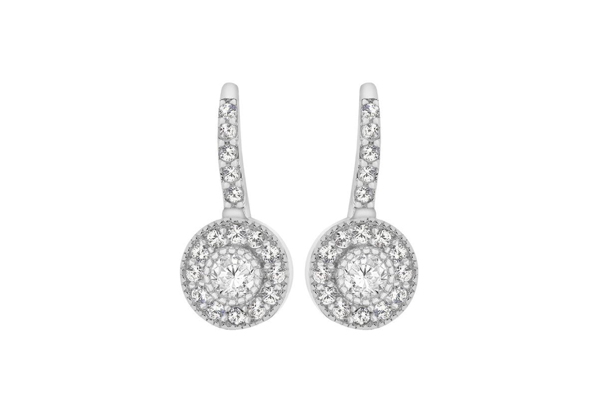 Sterling Silver Cubic Zirconia Halo Drop Earrings