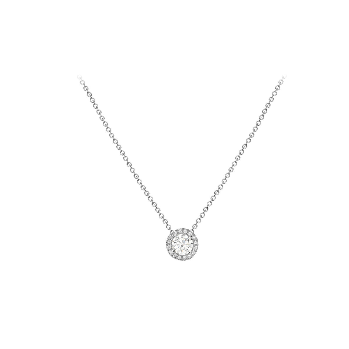 9ct White Gold Cubic Zirconia Halo Pendant & Chain 18'