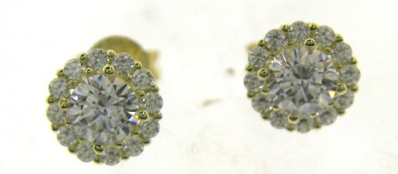 9ct Yellow Gold CZ Halo Stud Earrings
