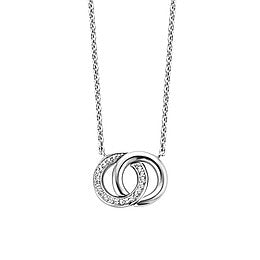Ti Sento Interlocking Circle Necklace - Cubic Zirconia, Sterling Silver, 38-48cm