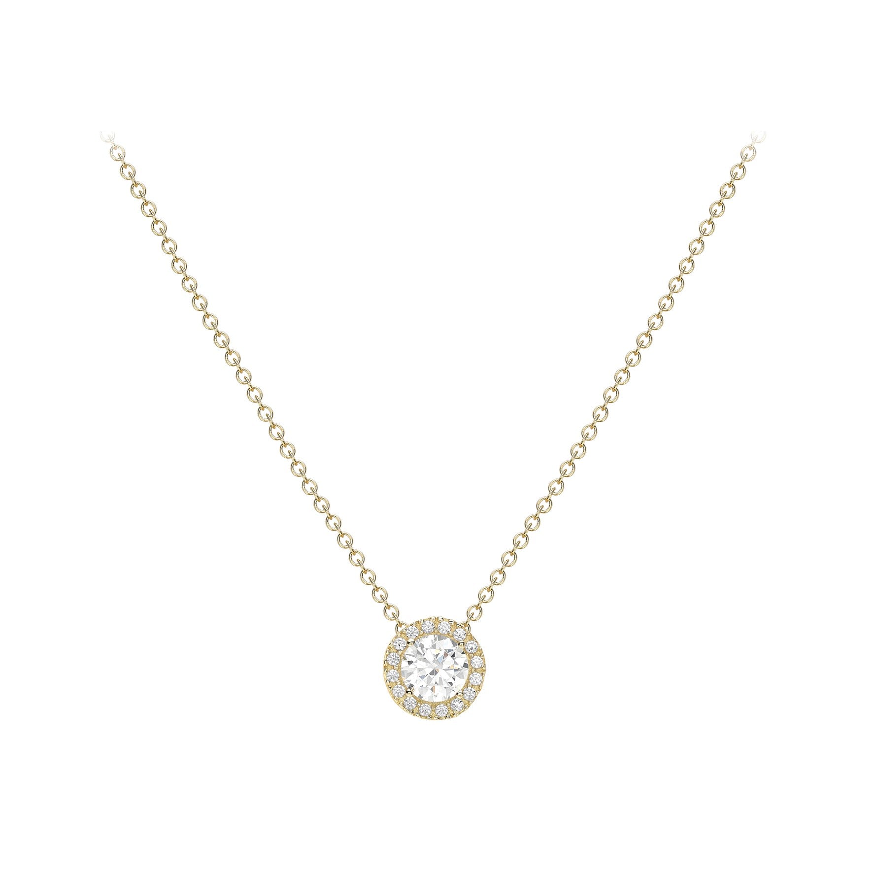 9ct Yellow Gold Cubic Zirconia 7.6mm Halo Sliding Pendant Necklace 46CM/18'