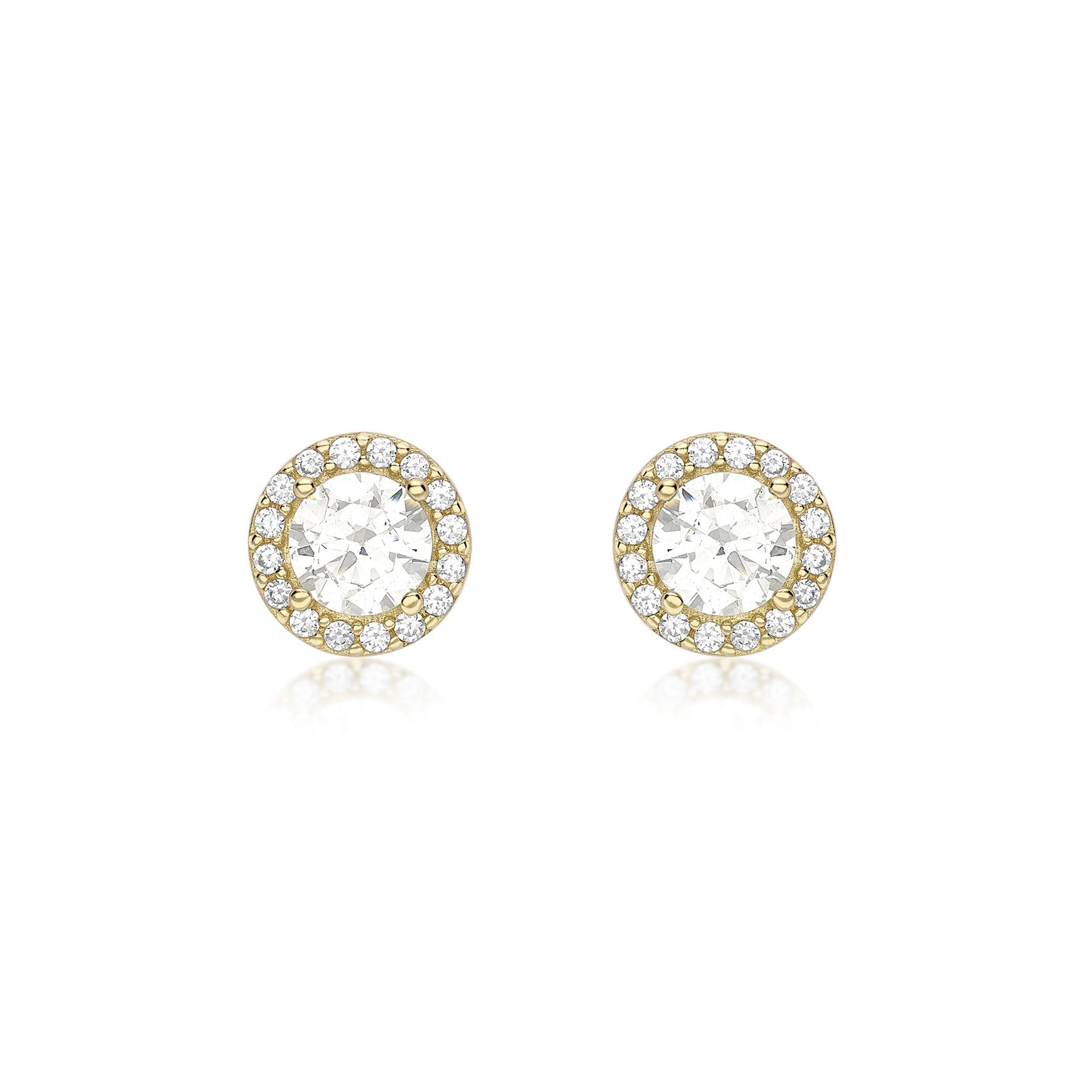 9ct Yellow Gold Cubic Zirconia Halo Stud Earrings