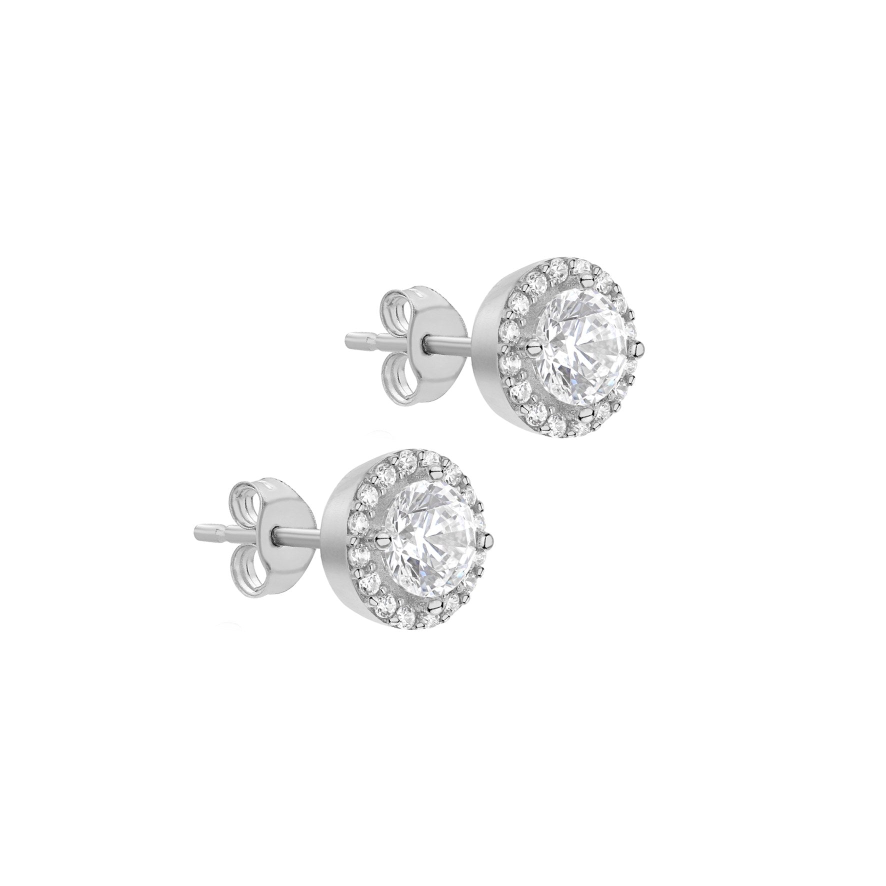 9ct White Gold CZ Halo Stud Earrings