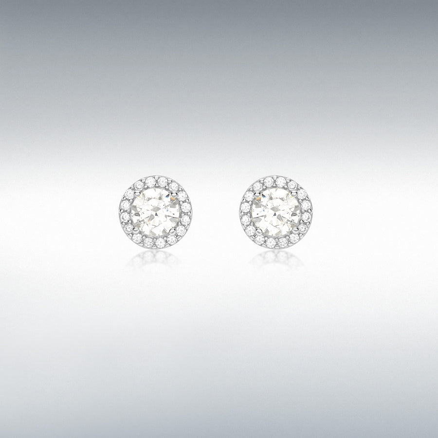 9ct White Gold CZ Halo Stud Earrings