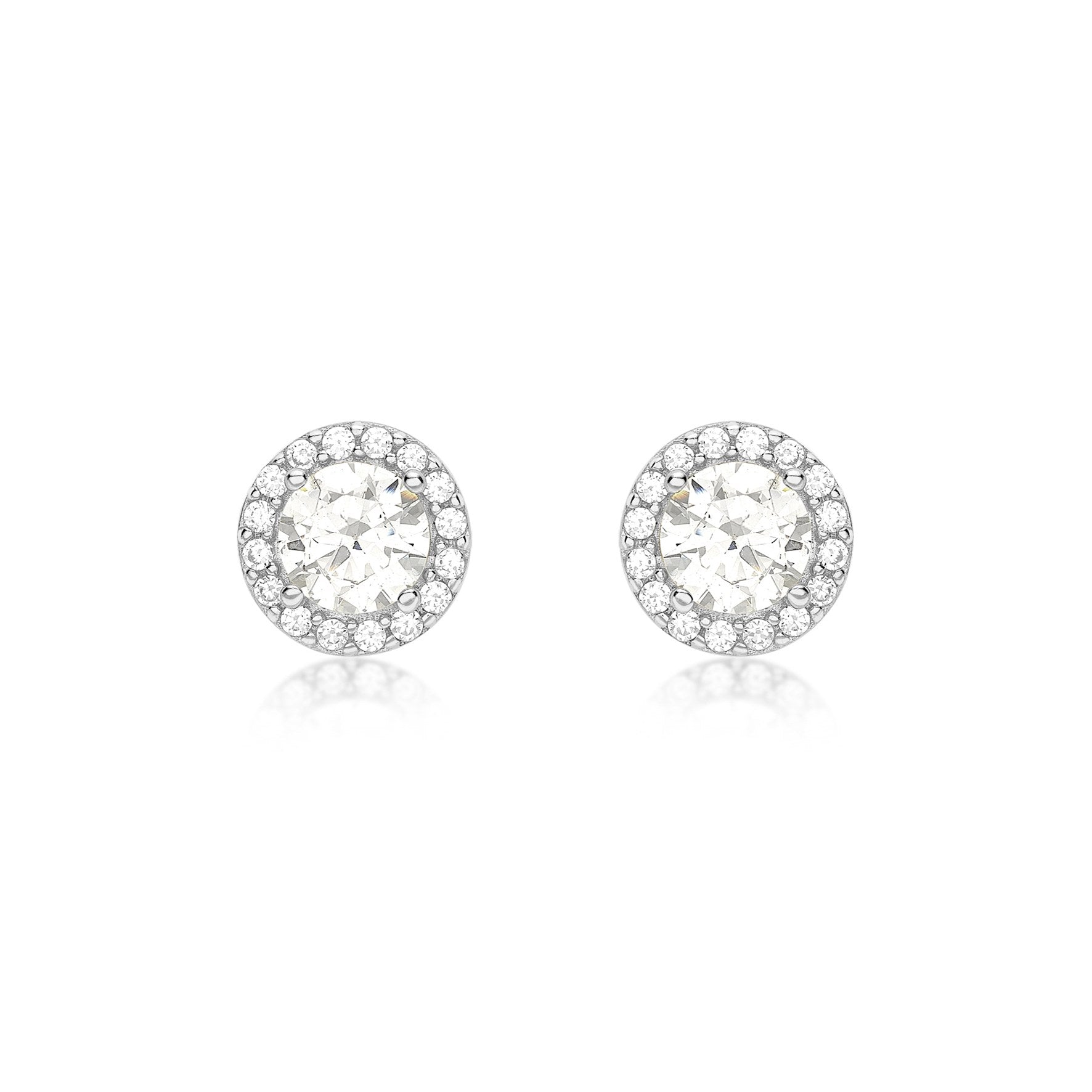 9ct White Gold CZ Halo Stud Earrings