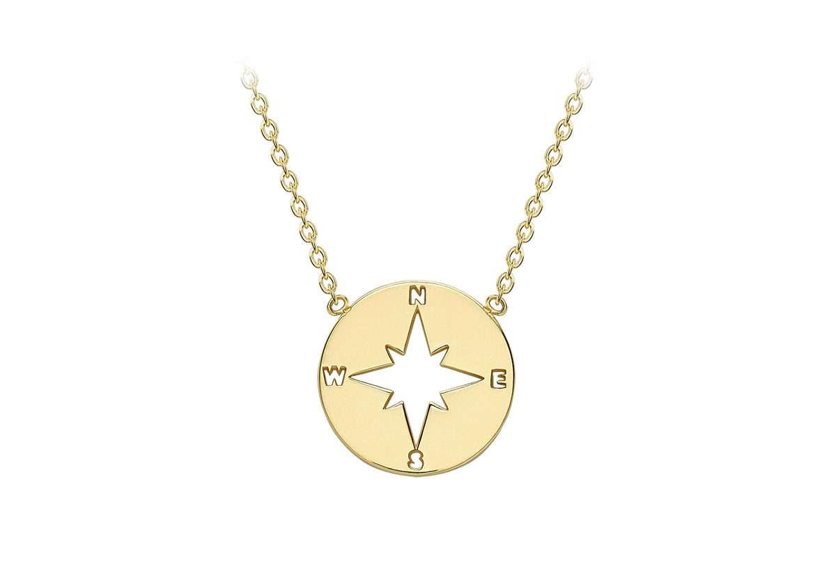 9ct Yellow Gold Compass & Belcher Chain Necklace