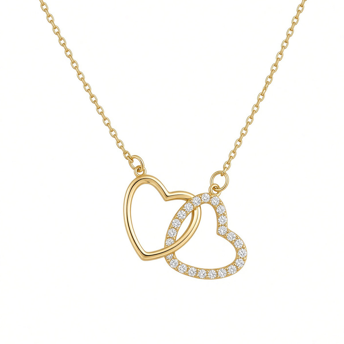 9ct Yellow Gold Cubic Zirconia Double Heart Necklace