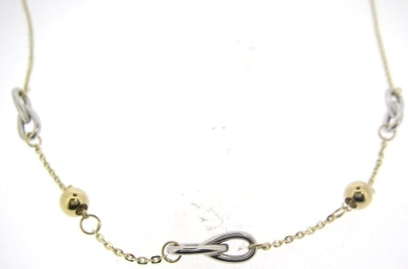 9ct Yellow and White Gold Bead and Teardrop Necklace