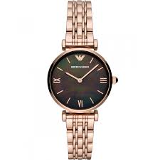 Emporio Armani Ladies Gianni T-Bar Black MOP Watch Bracelet Watch