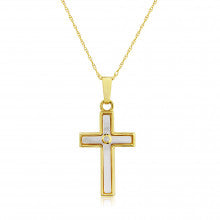9ct Yellow Gold Diamond & Mother of Pearl Cross Pendant