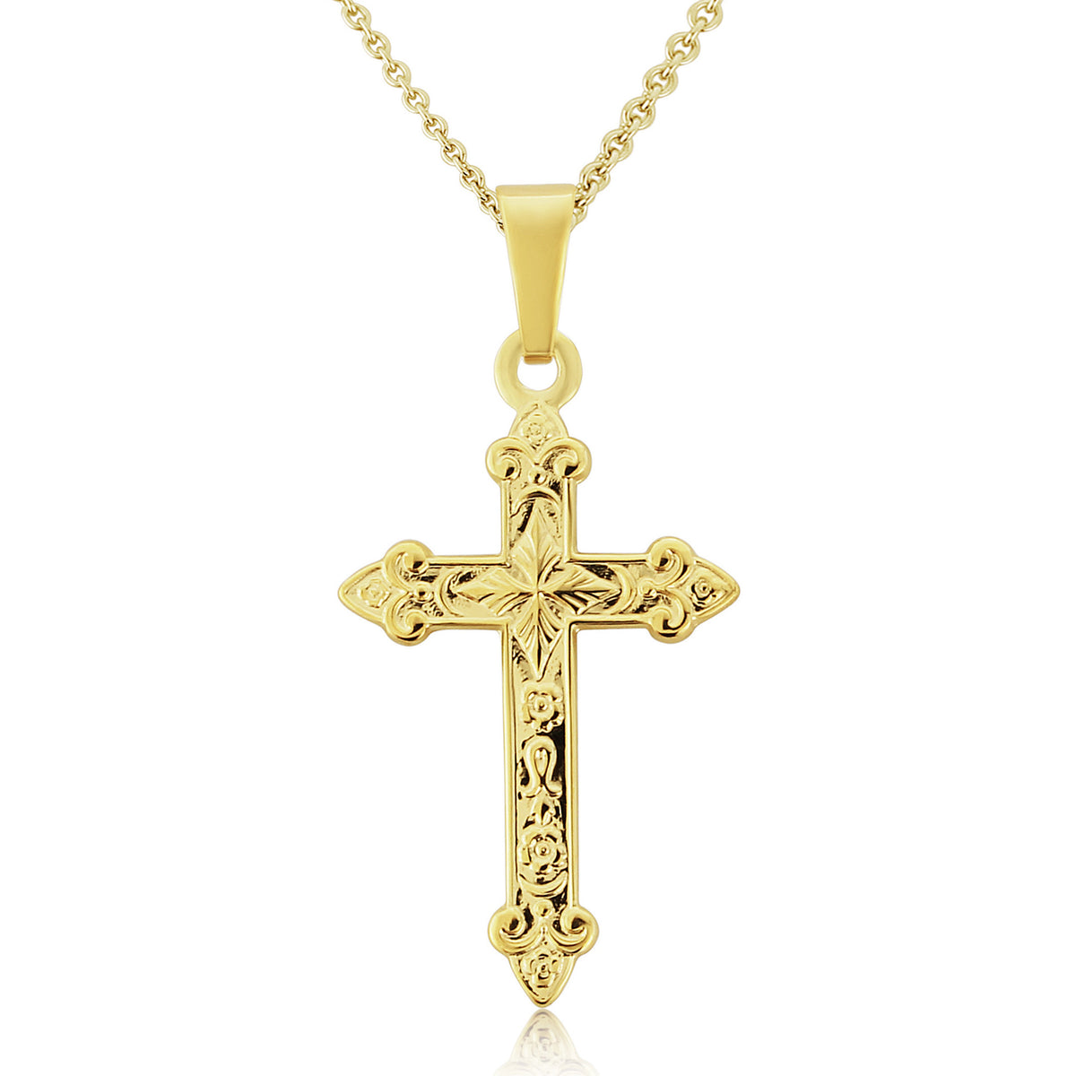 9ct Yellow Gold Solid Patterned Cross Pendant