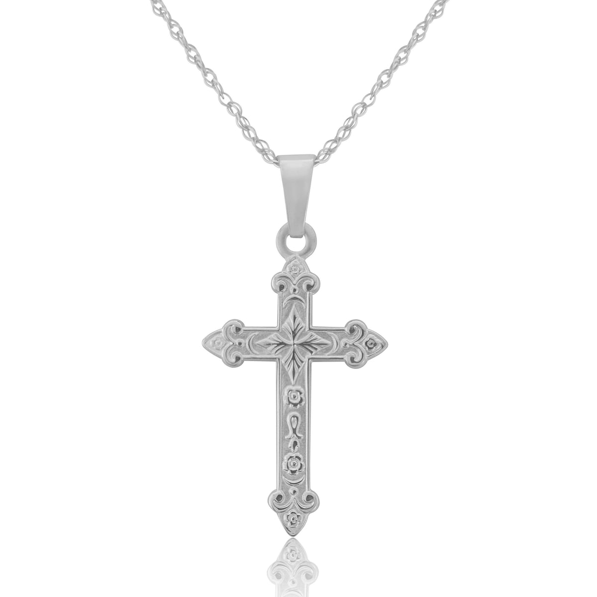 Solid 9ct White Gold Patterned Cross Pendant