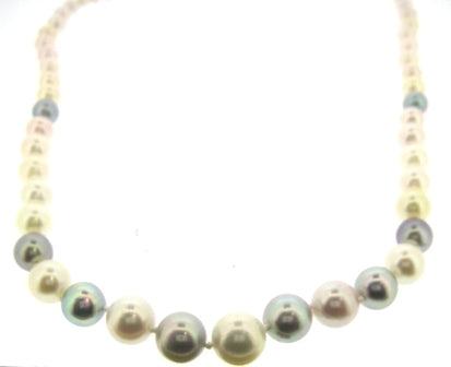 Graduated Mixed Colour Cultured Akoya Pearl Necklace in 9ct Yellow Gold