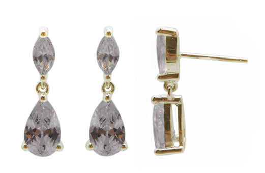 9ct Yellow Gold Open Circle Cubic Zirconia Drop Earrings