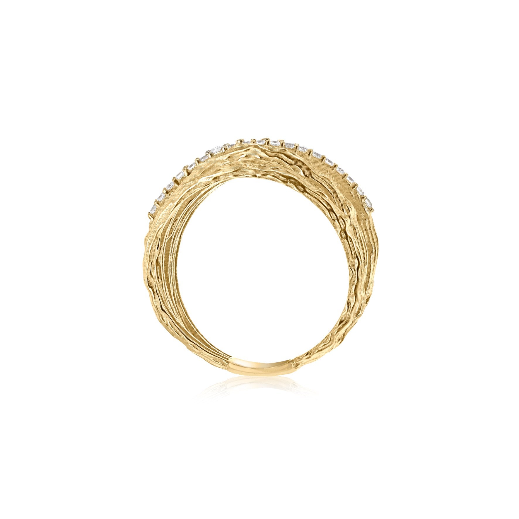 9ct Yellow Gold Diamond Cut & Cubic Zirconia 5 Band Crossover Ring