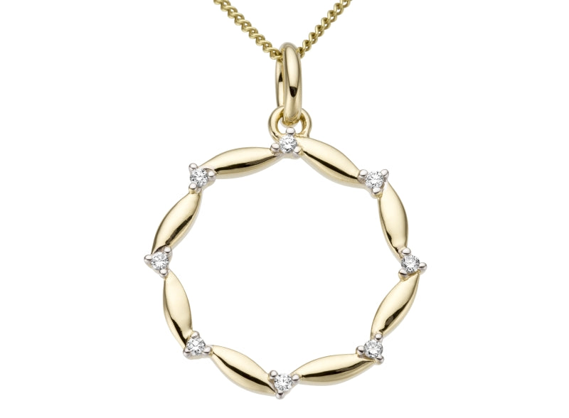 9ct Yellow Gold Open Circle Diamond Pendant 0.08ct