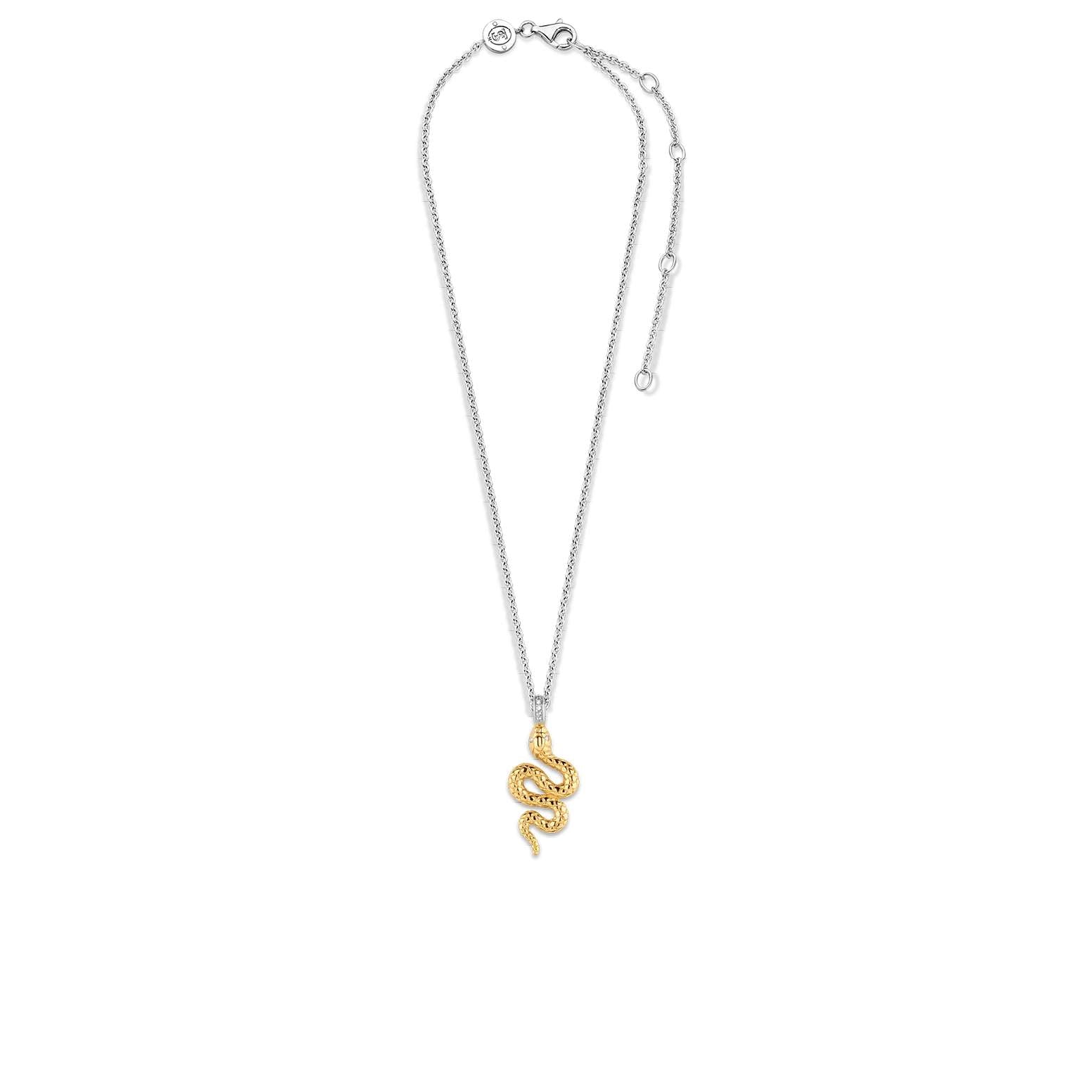 Ti Sento Sterling Silver & Yellow Gold Plated Cubic Zirconia Snake Pendant 38-48cm