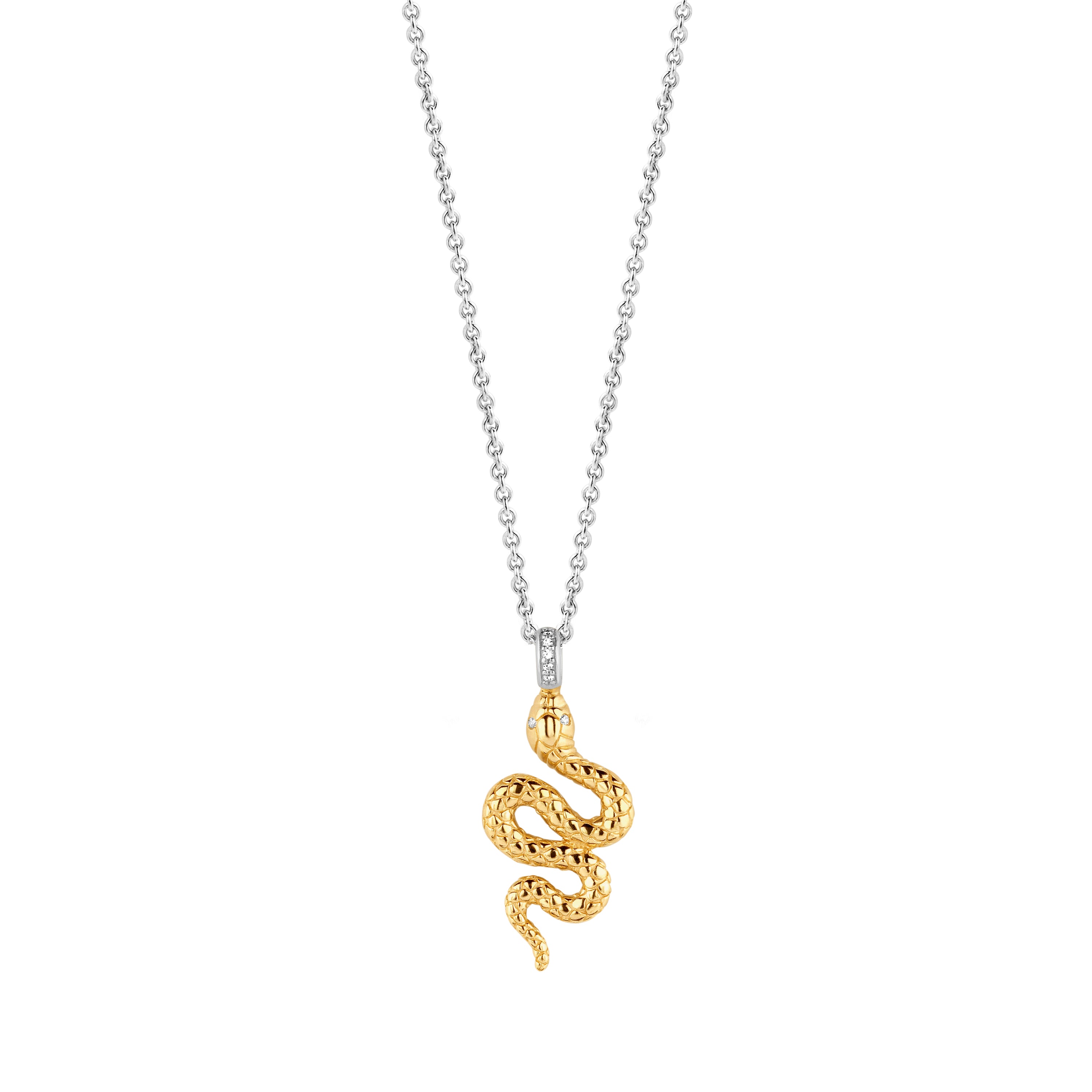 Ti Sento Snake Pendant - Cubic Zirconia, Silver & Gold, 38-48cm