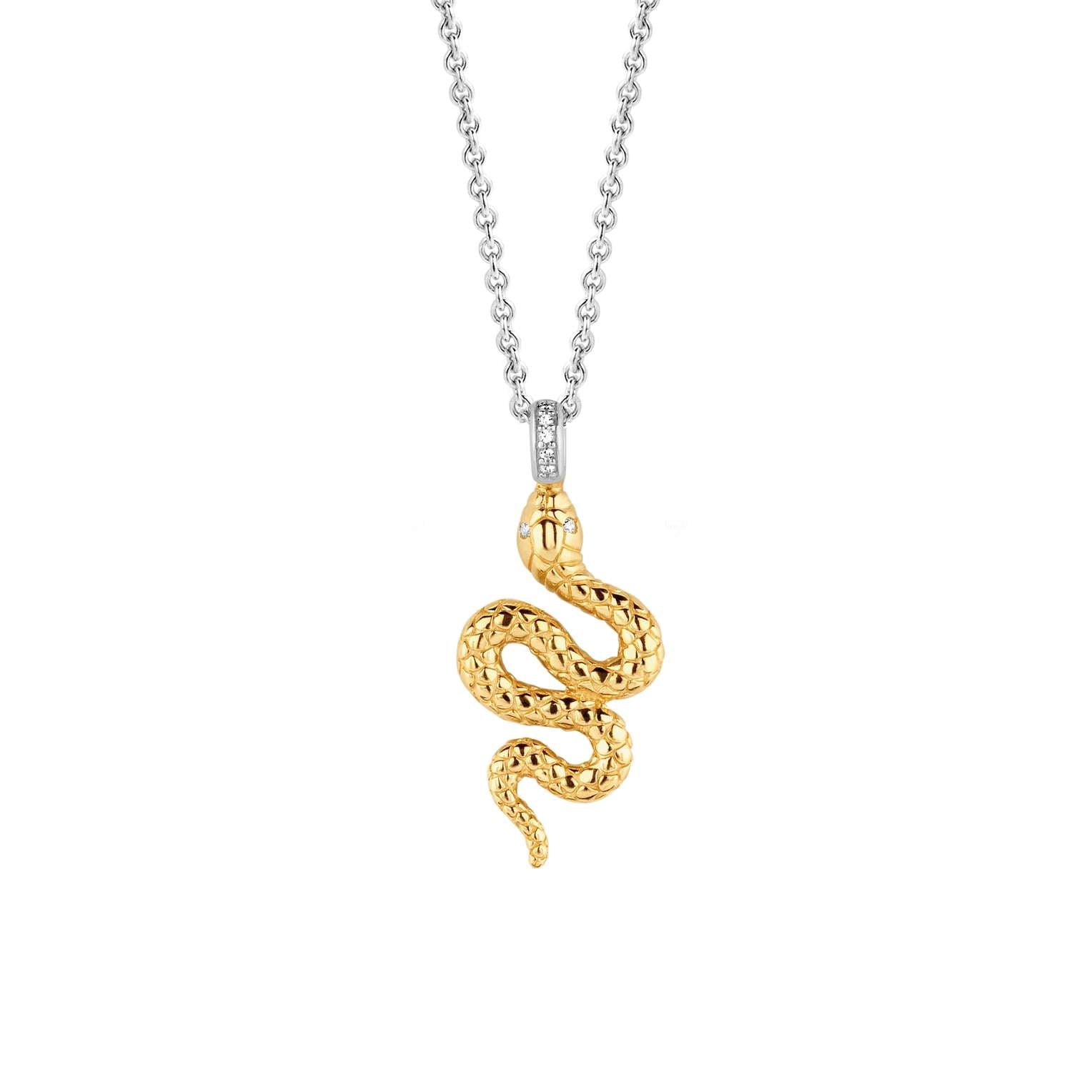 Ti Sento Sterling Silver & Yellow Gold Plated Cubic Zirconia Snake Pendant 38-48cm