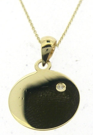 9ct Yellow Gold Round Cubic Zirconia Disc Pendant 17-18' Necklace
