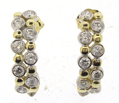 9ct Yellow And White Gold Two-Row CZ Hoop Earrings