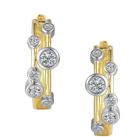 9ct Two-Tone Gold CZ Rubover Half Hoop Earrings