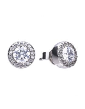 Diamondfire Sterling Silver CZ Round Halo Earrings