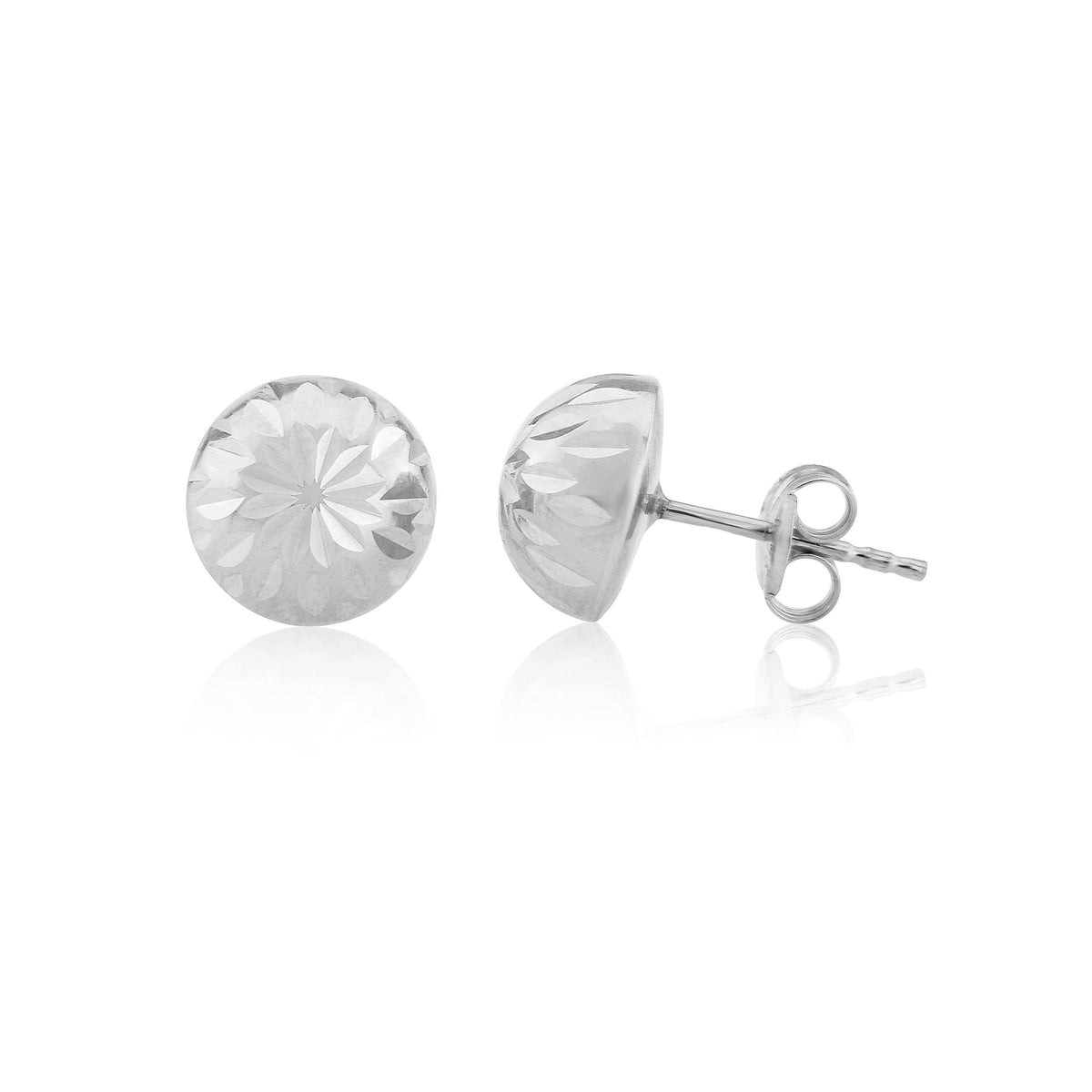 9ct White Gold Diamond-Cut Half Ball Stud Earrings