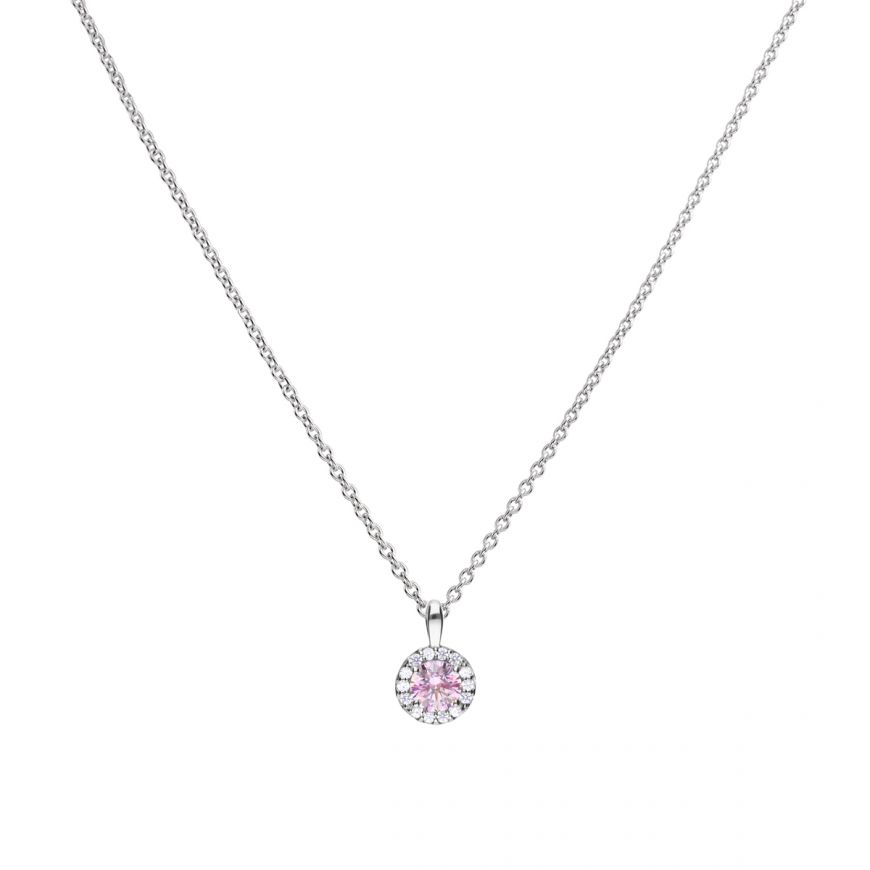 Diamondfire Sterling Silver Round Pink CZ and CZ Halo Pendant
