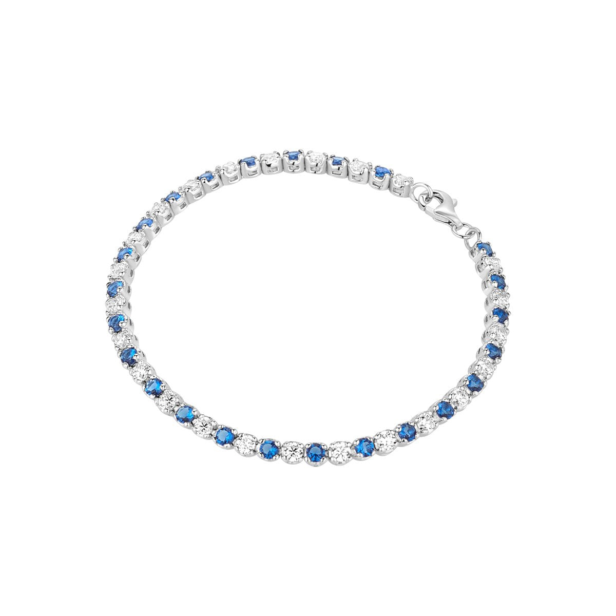 Sterling Silver Sapphire & Cubic Zirconia Tennis Bracelet