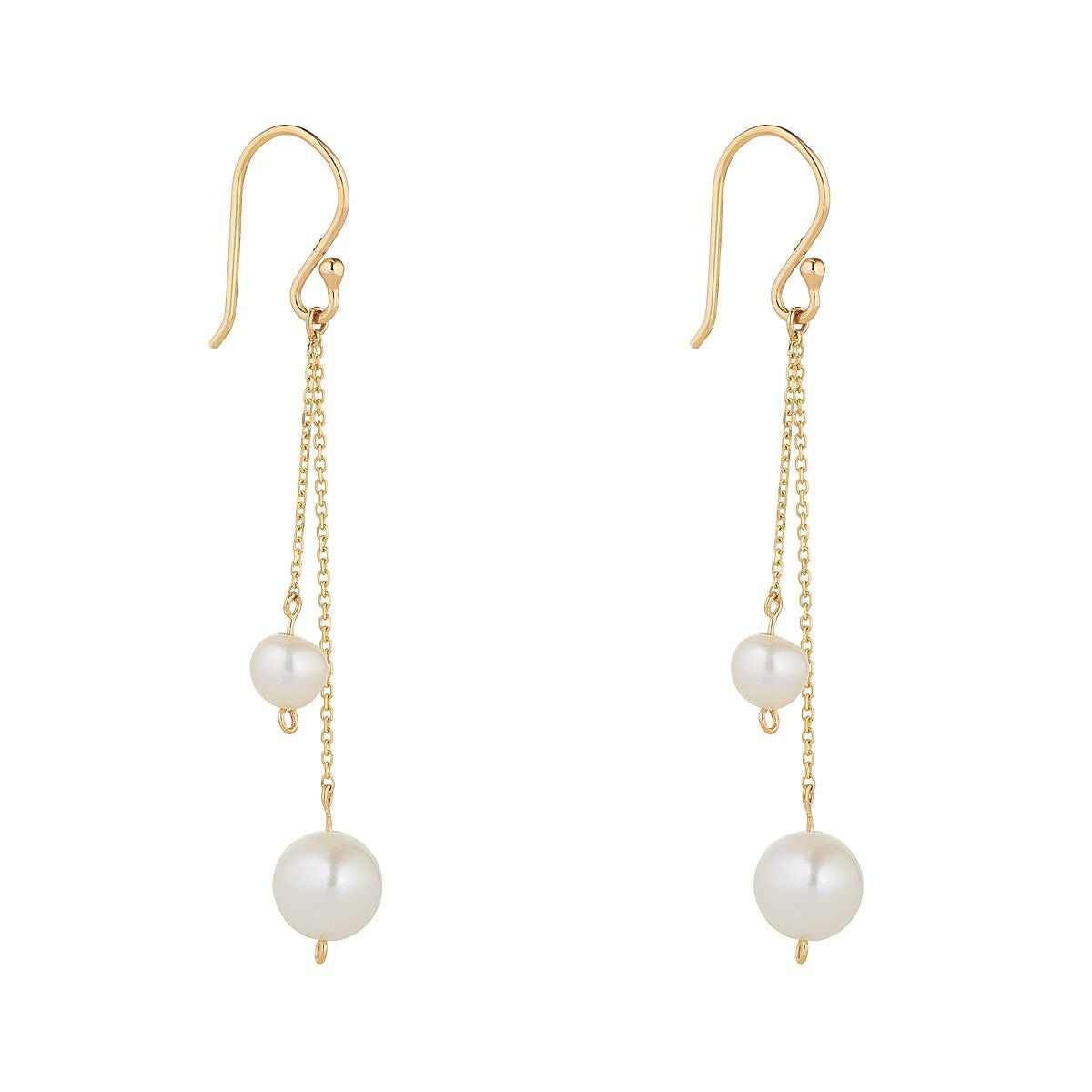Elegant 9ct Yellow Gold Double Chain Pearl Drop Earrings