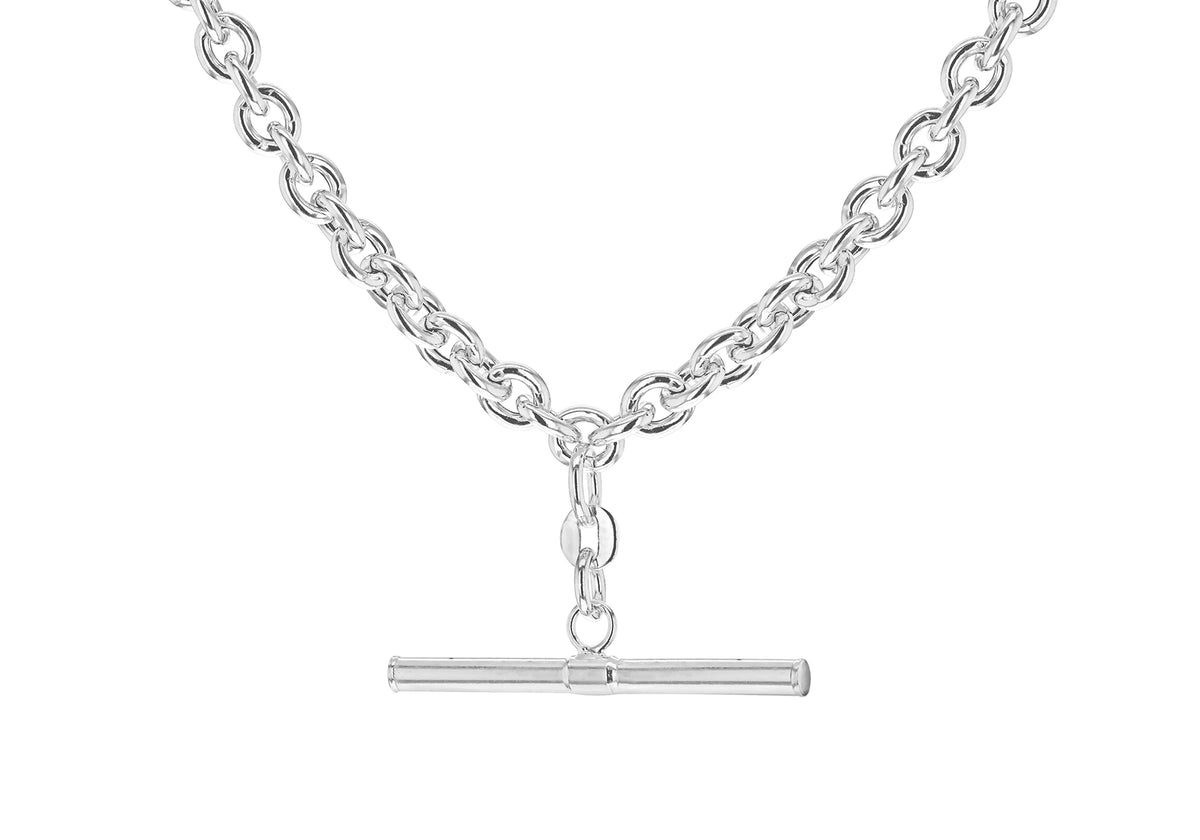 Sterling Silver Small Oval Belcher Necklace with T-Bar 18'