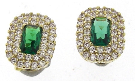 9ct Yellow Gold Synthetic Emerald and Cubic Zirconia Earrings