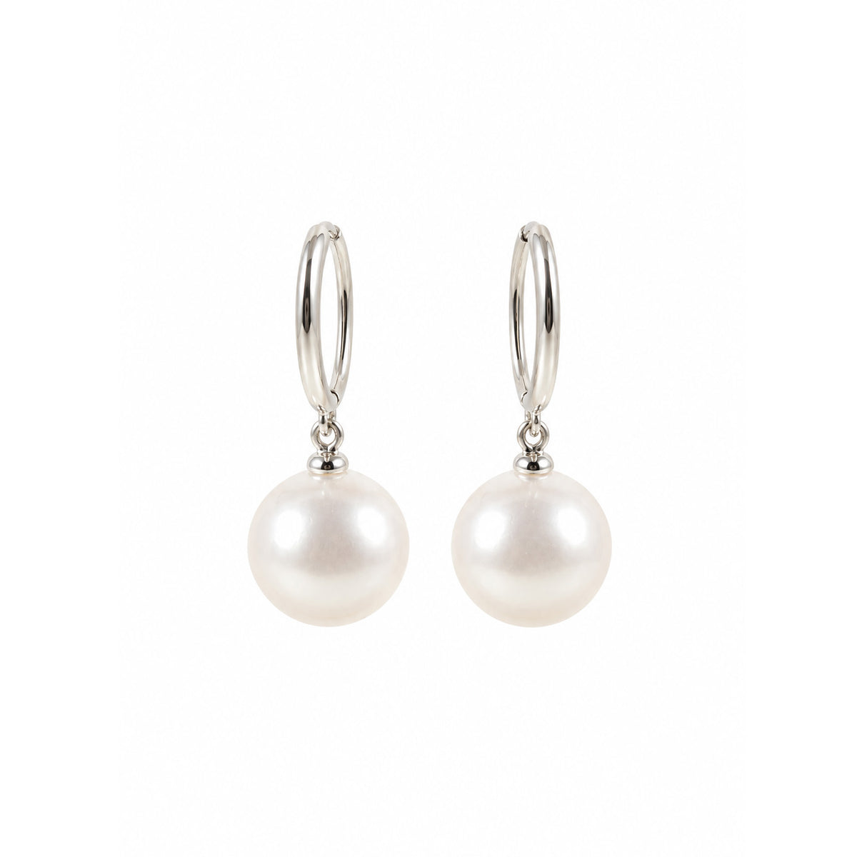 9ct White Gold Cultured Pearl Huggie Earrings