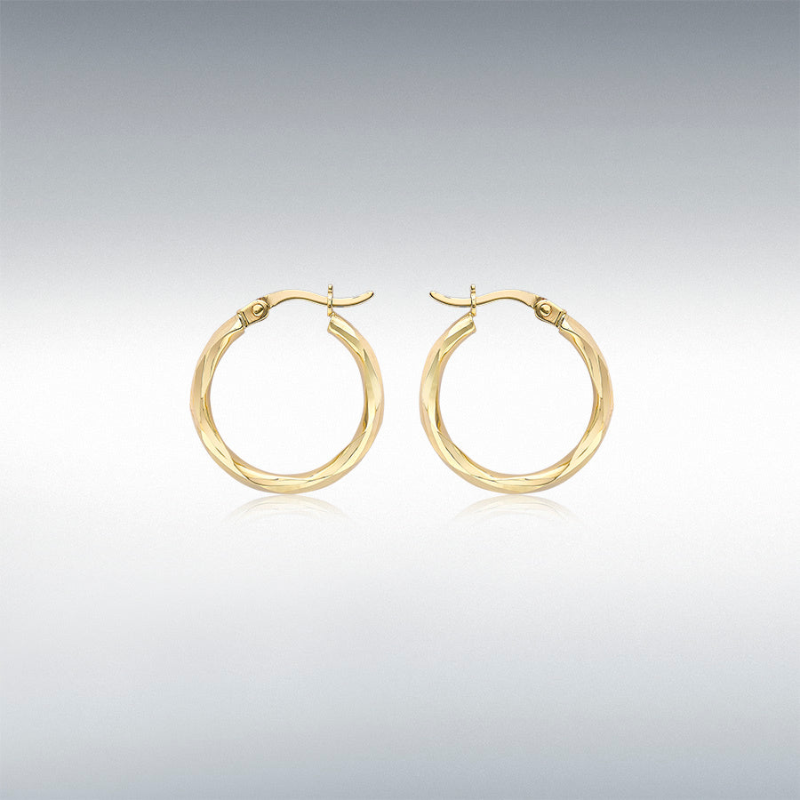 9ct Yellow Gold Diamond Cut Creole Hoop Earrings